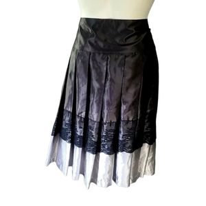 WORTHINGTON NWT Lace & Shiny Black & Silver Satan Look Full Midi Skirt Size 14